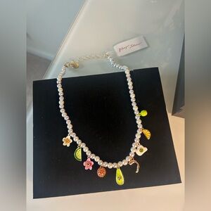 Betsey Johnson Pearl Charm Necklace with Multicolor Food Charms
